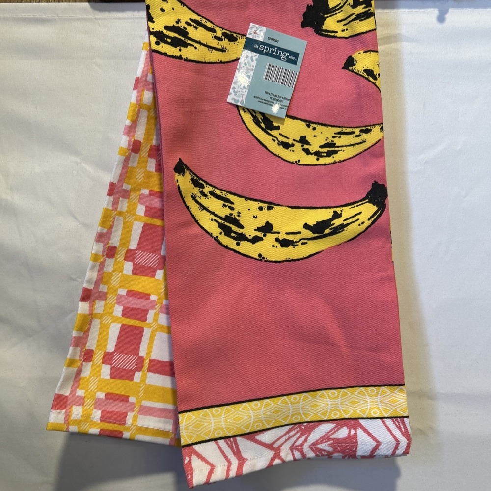Kitchen Dish Tea Towels Bananas Check 2 pk Pink‎ Yellow 27x19 Cotton Hobby Lobby